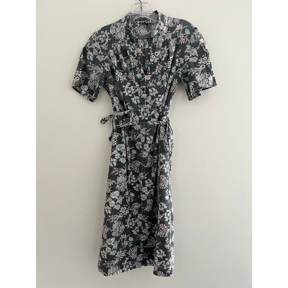 Vintage Lightweight Sundress Black Floral Side Ties Collar Small Medium JL - Picture 7 of 9